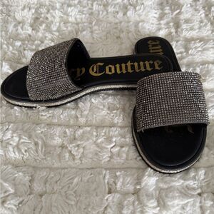 Juicy Couture Women's Glittering Black and Silver Sandals 7.5